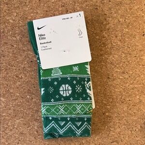 Nike Elite Basketball Socks Youth XS 10C-3Y Green Holiday Fair Isle NEW